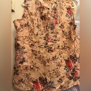 NWOT ModCloth Magazine Lady Cotton Voile pink peach brown stitched pleats sz 2x